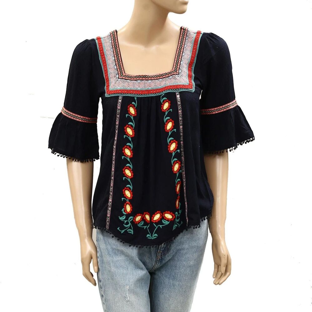 Anthropologie Dakota Embroidered Blouse Top Flower Lace Swiss Dot L 287945